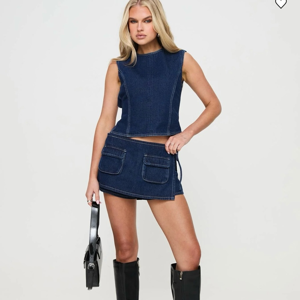 Lioness Dark Blue Denim Sleeveless Top